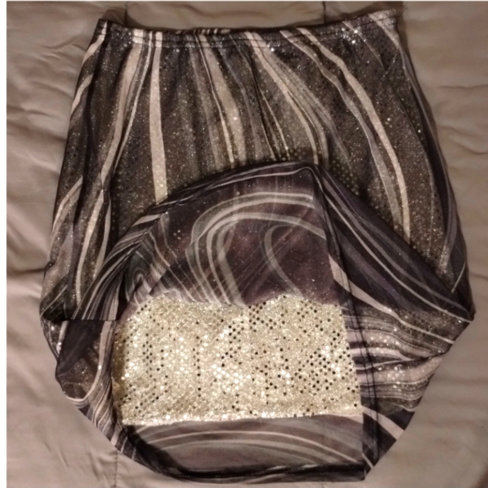 Y2K Tragically Hip Sheer Galaxy Swirl Over Silver Sequins Mini Skirt.